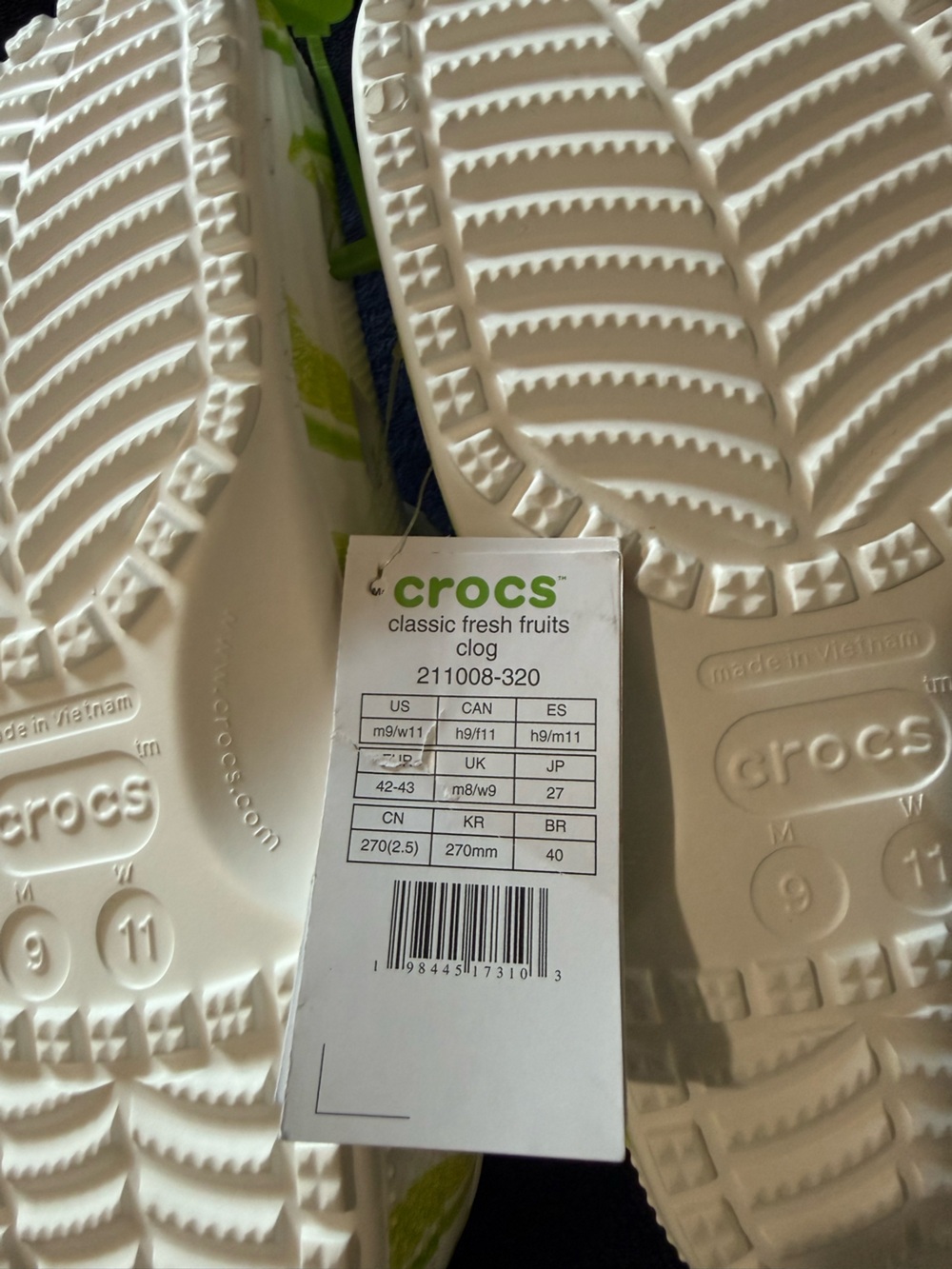 CROCS White Clogs with Green Lime Print - Picture 10 of 12